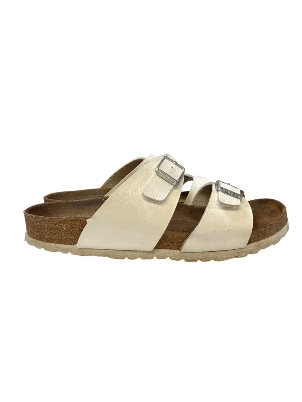 Birkenstock Arizona Leather Sandals~Size 9~White Silver Buckle Shoes P19 08